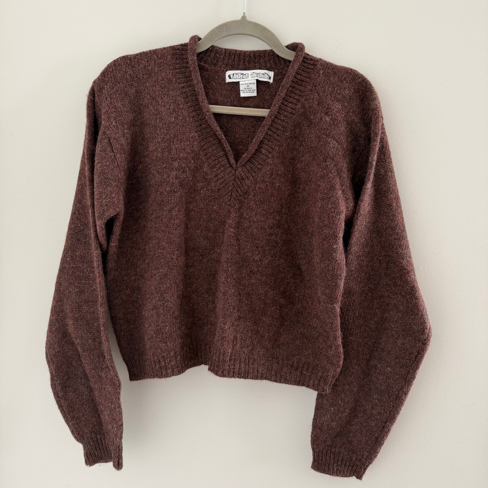 Eastside Westside Vintage Shetland Wool V-Neck Sweater Chocolate Brown M Cozy